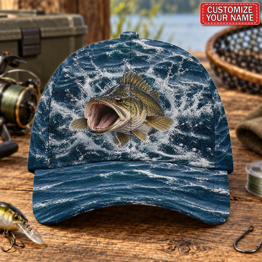 Personalized Golden Fish and Blue Waves AOP Baseball Cap