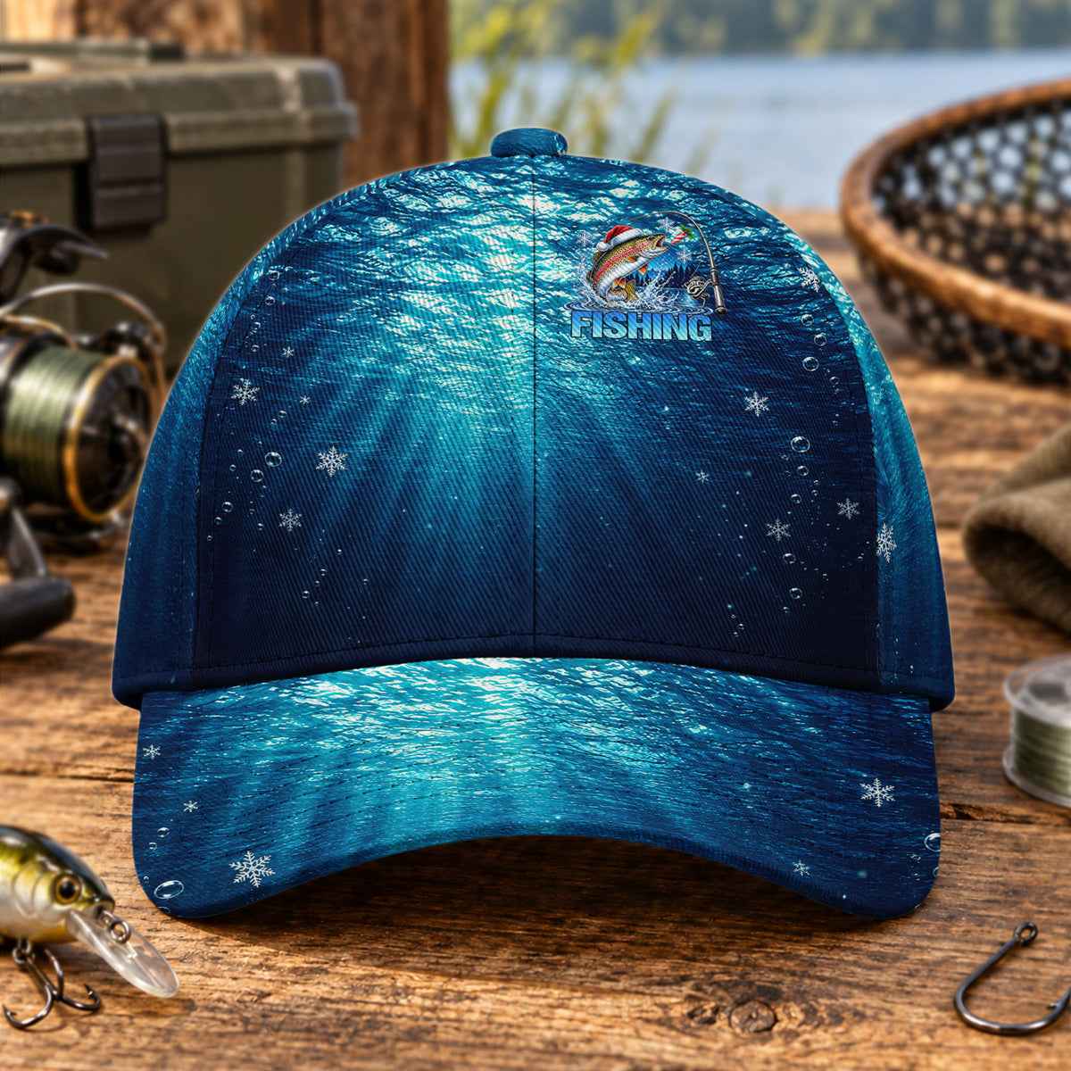 Christmas Trout and Blue Underwater Fishing AOP Baseball Cap