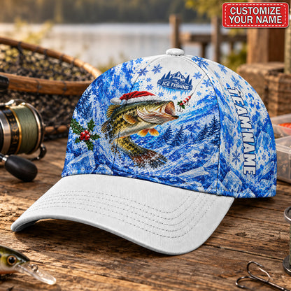 Personalized Santa Bass Ice Fishing AOP Baseball Cap