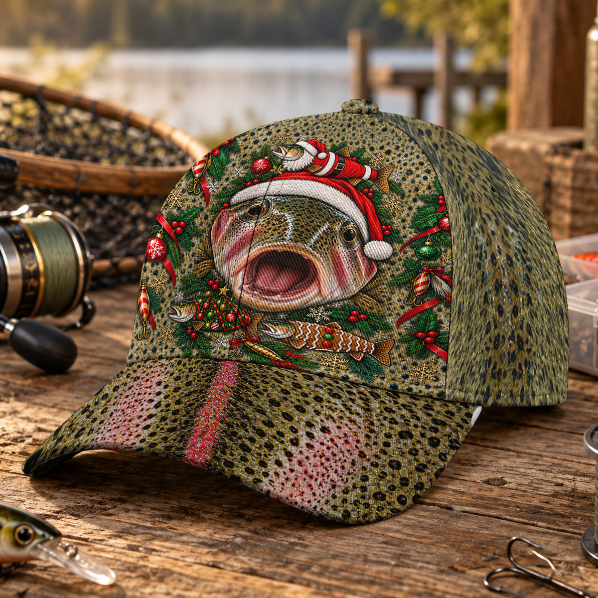 Rainbow Trout Santa Hat Christmas Fishing AOP Baseball Cap