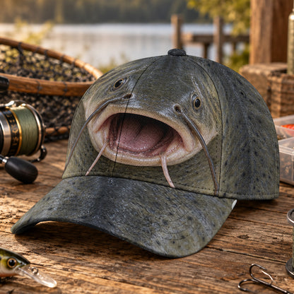 Catfish Face and Whiskers Fishing AOP Baseball Cap