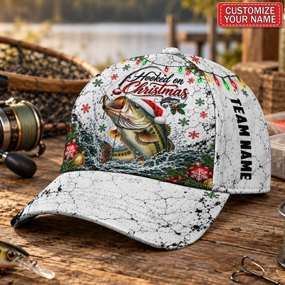 Personalized Hooked on Christmas Bass Fishing AOP Baseball Cap