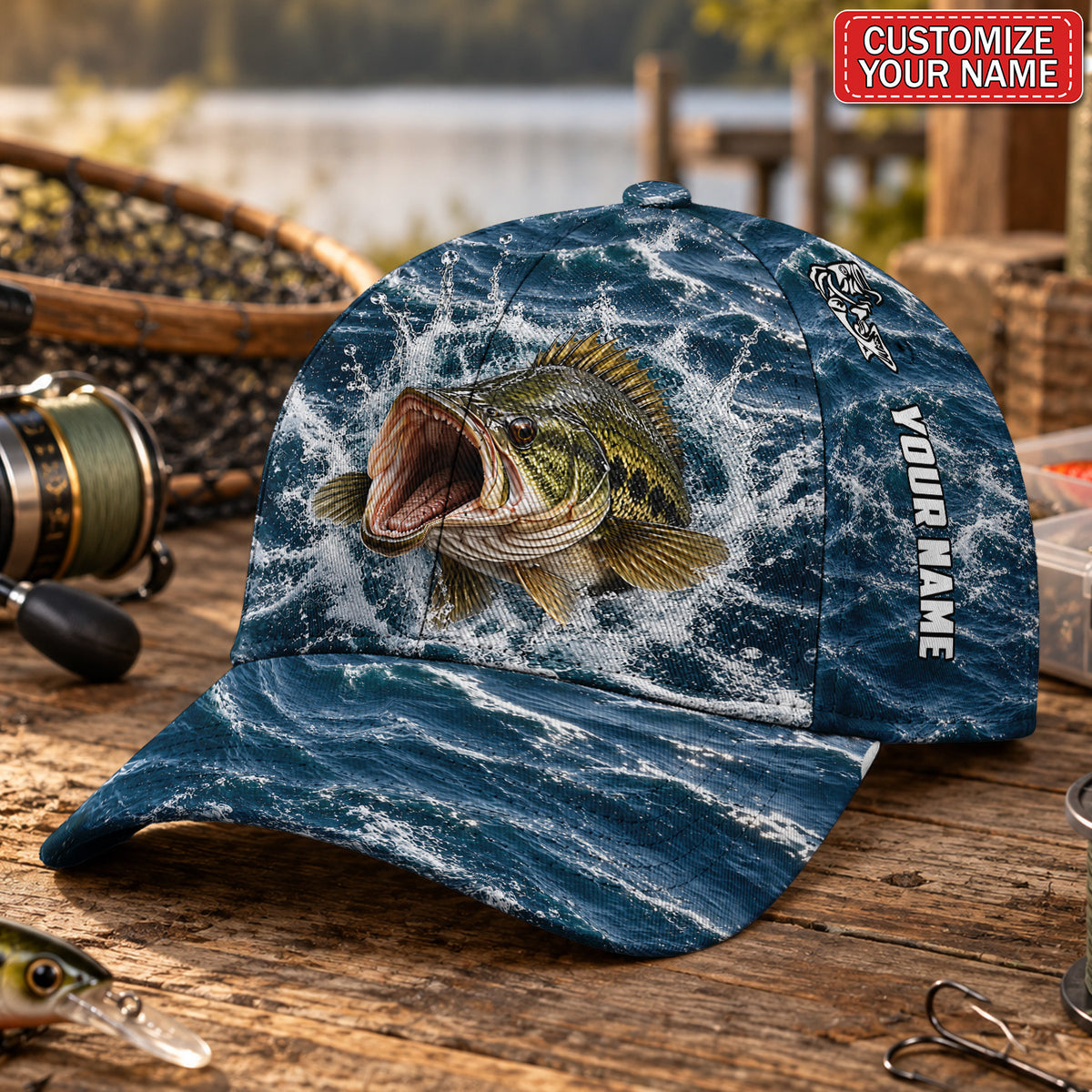 Personalized Largemouth Bass Water Splash AOP Baseball Cap