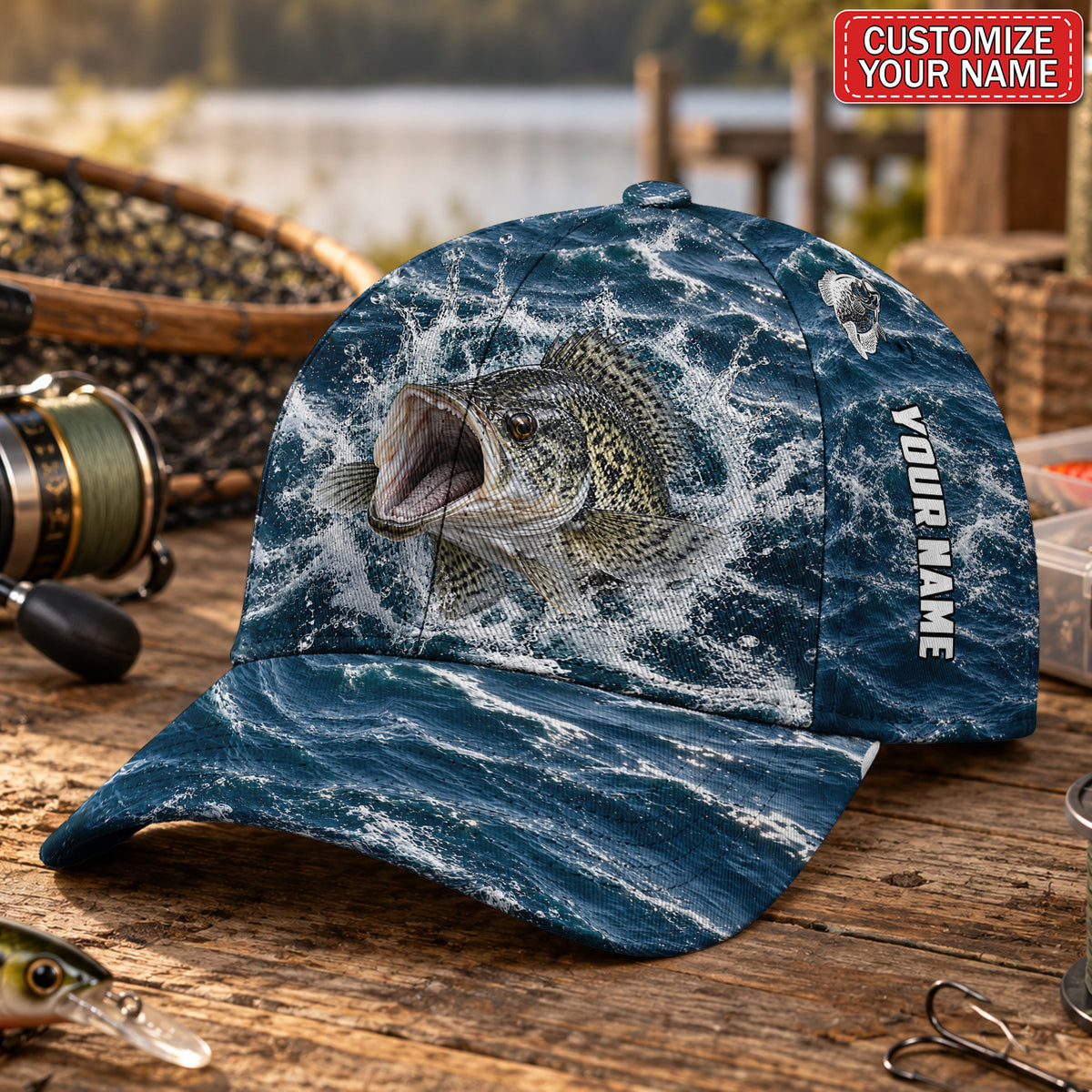 Personalized Crappie Water Splash AOP Baseball Cap