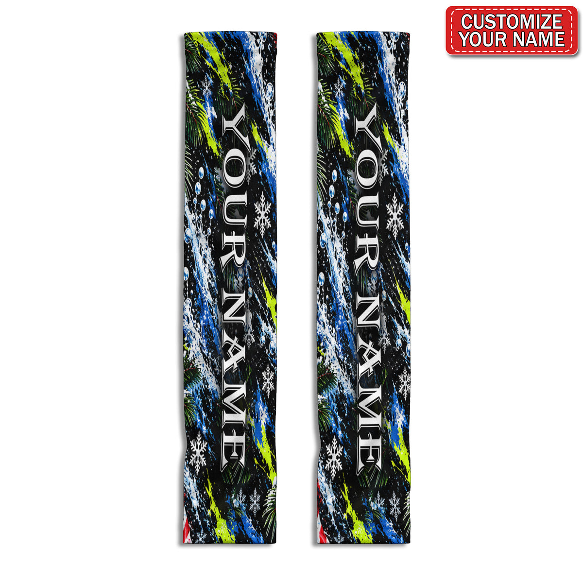 Custom Name Neon Splashes and Snowflakes Sun Protection Arm Sleeves