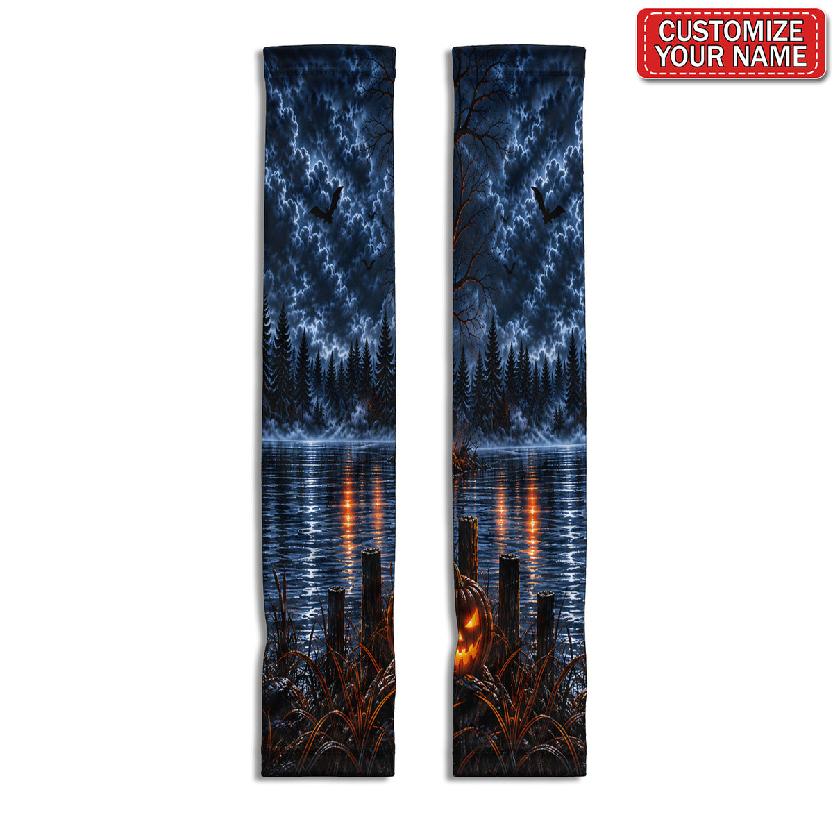 Personalized Halloween Pumpkin and Moonlit Lake Sun Protection Arm Sleeves