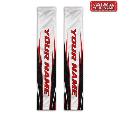 Custom Name Red and Black Stripe Sun Protection Arm Sleeves