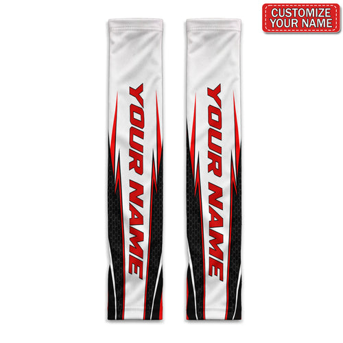 Custom Name Red and Black Stripe Sun Protection Arm Sleeves