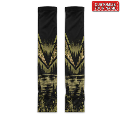 Personalized Forest Lake Sun Protection Arm Sleeves in Olive and Black