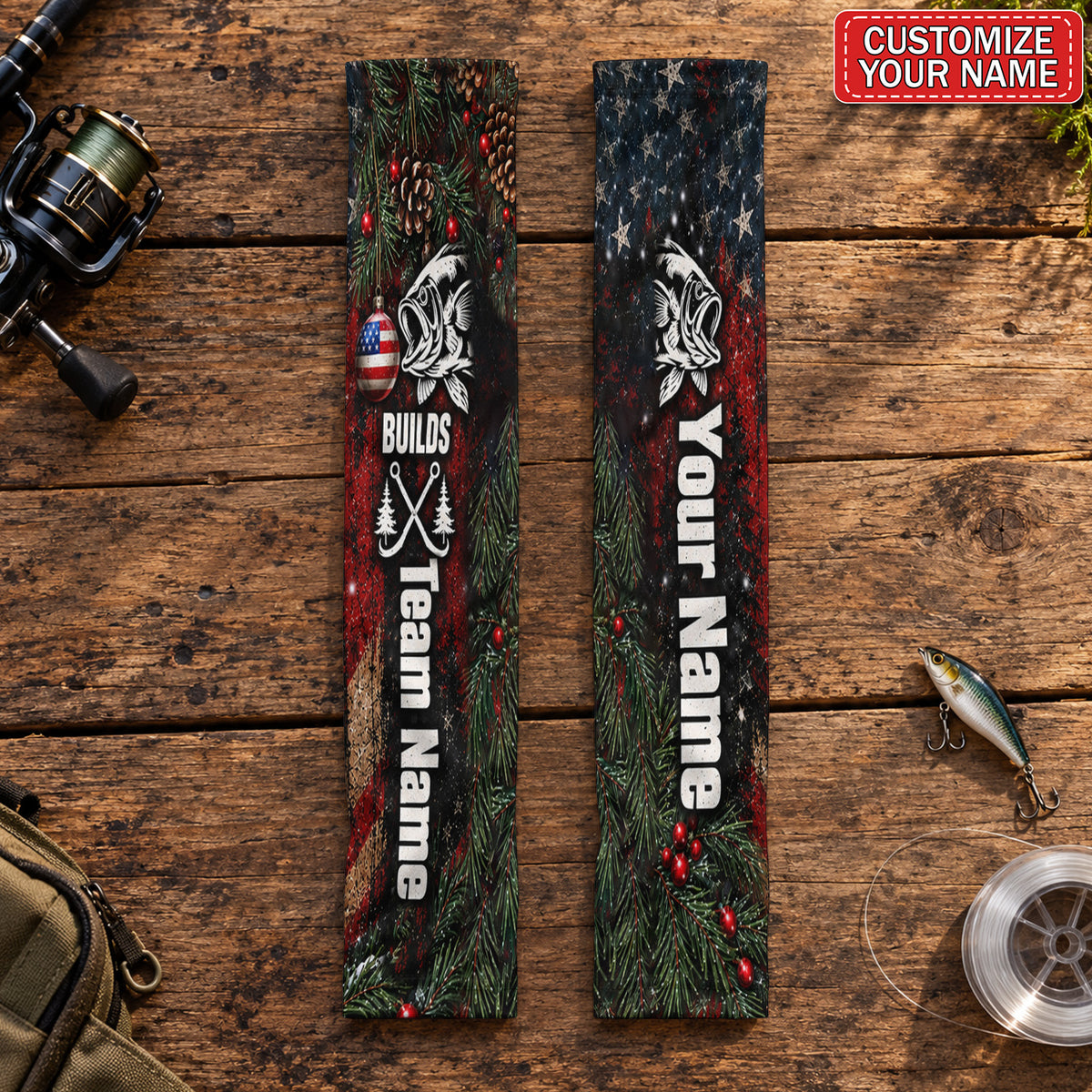 Personalized American Flag and Pine Fishing Sun Protection Arm Sleeves