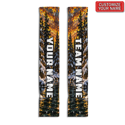 Personalized Snowy Forest and Sunset River Sun Protection Arm Sleeves