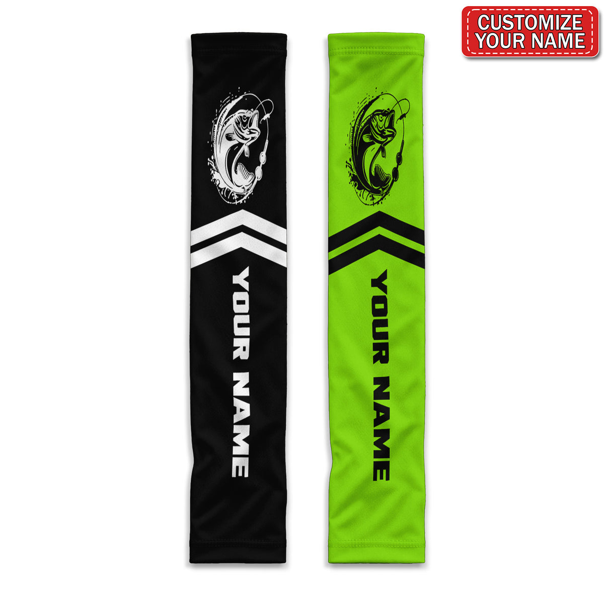 Personalized Bass Fishing Sun Protection Arm Sleeves in Neon Green and Black