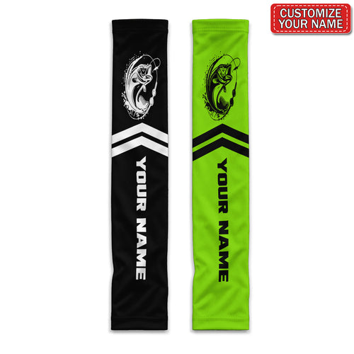 Personalized Bass Fishing Sun Protection Arm Sleeves in Neon Green and Black