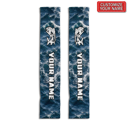 Personalized Jumping Fish Blue Wave Fishing Sun Protection Arm Sleeves