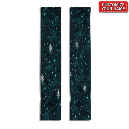 Personalized Teal Galaxy Snowflake Sun Protection Arm Sleeves