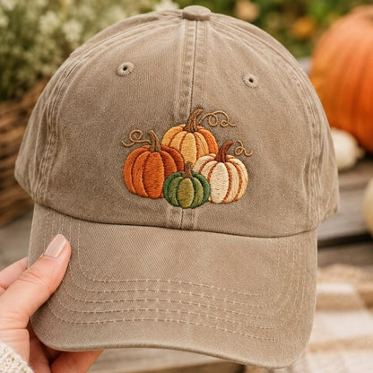 Pumpkin Embroidered Hat, Spooky Season Washed Cotton Cap, Halloween Dad Hat