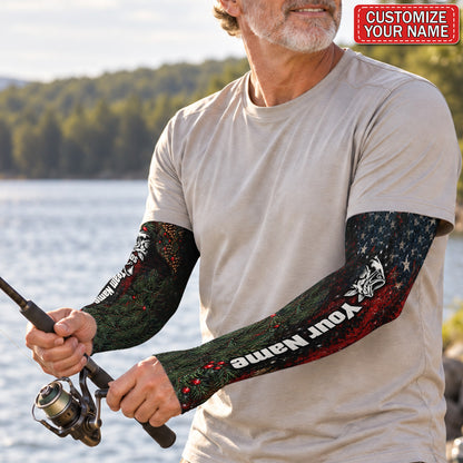 Personalized American Flag and Pine Fishing Sun Protection Arm Sleeves