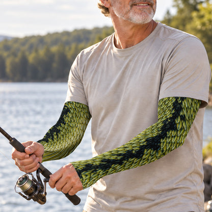 Yellow Green Fish Scales With Dark Stripes Fishing Sun Protection Arm Sleeves