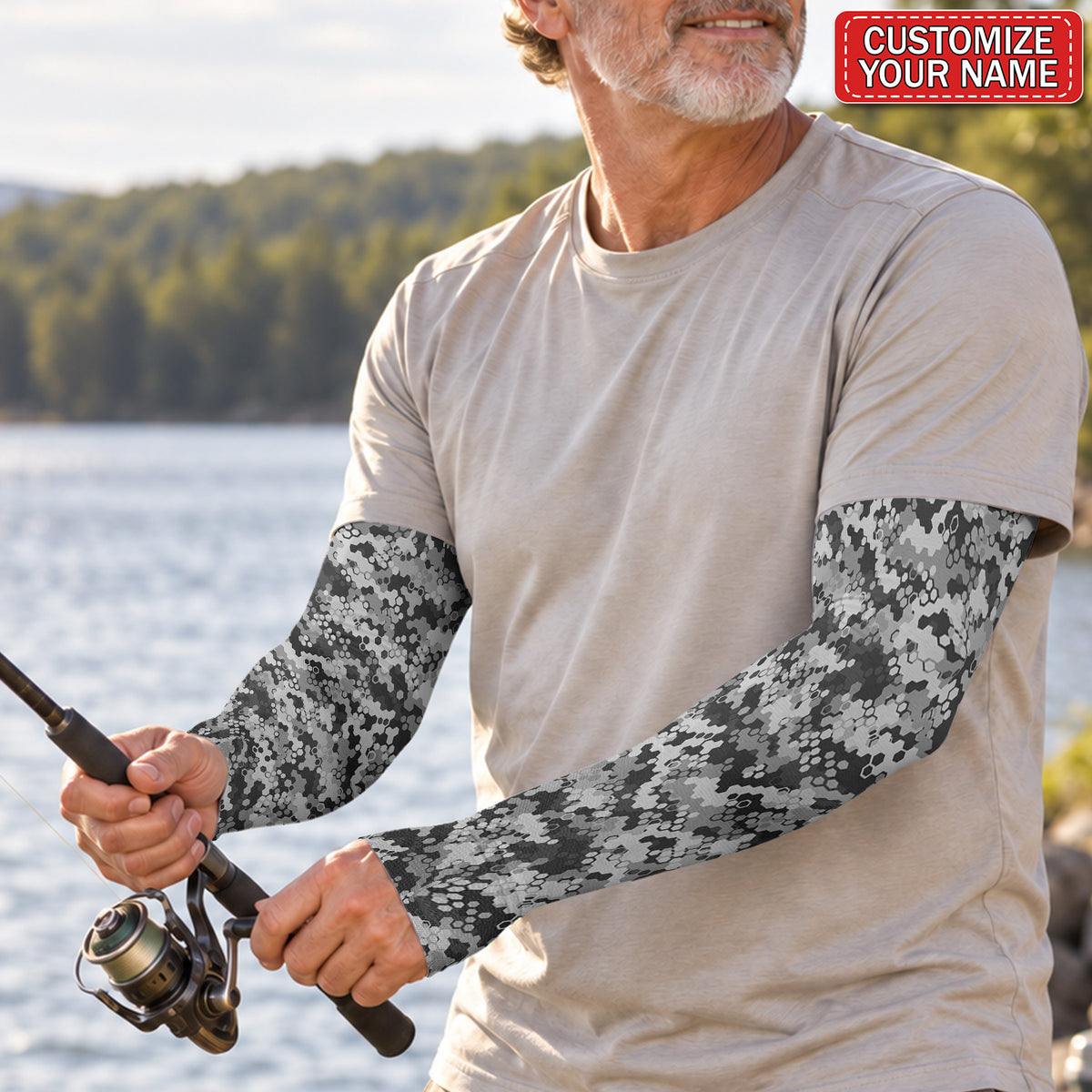 Personalized Gray Hexagon Camo Sun Protection Arm Sleeves