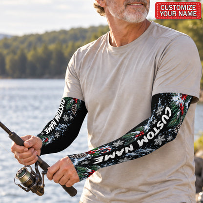Custom Name Christmas Candy Cane and Pine Sun Protection Arm Sleeves