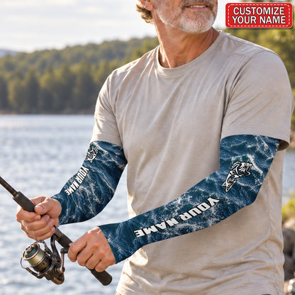Personalized Tribal Fish Ocean Wave Fishing Sun Protection Arm Sleeves