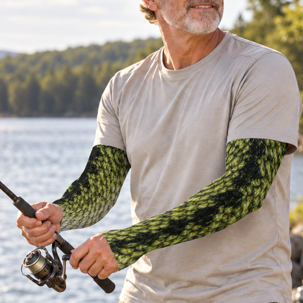 Olive Green Fish Scale Pattern Fishing Sun Protection Arm Sleeves