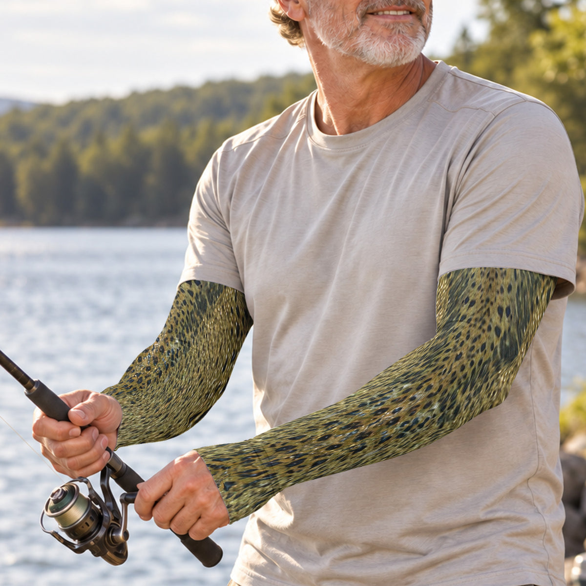 Golden Brown Spotted Fish Skin Fishing Sun Protection Arm Sleeves