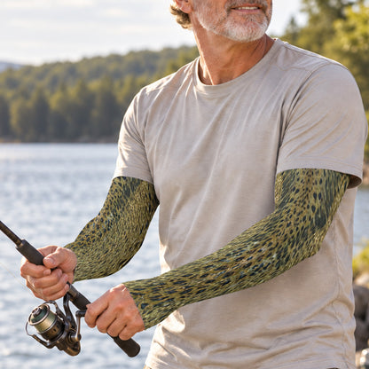 Golden Brown Spotted Fish Skin Fishing Sun Protection Arm Sleeves