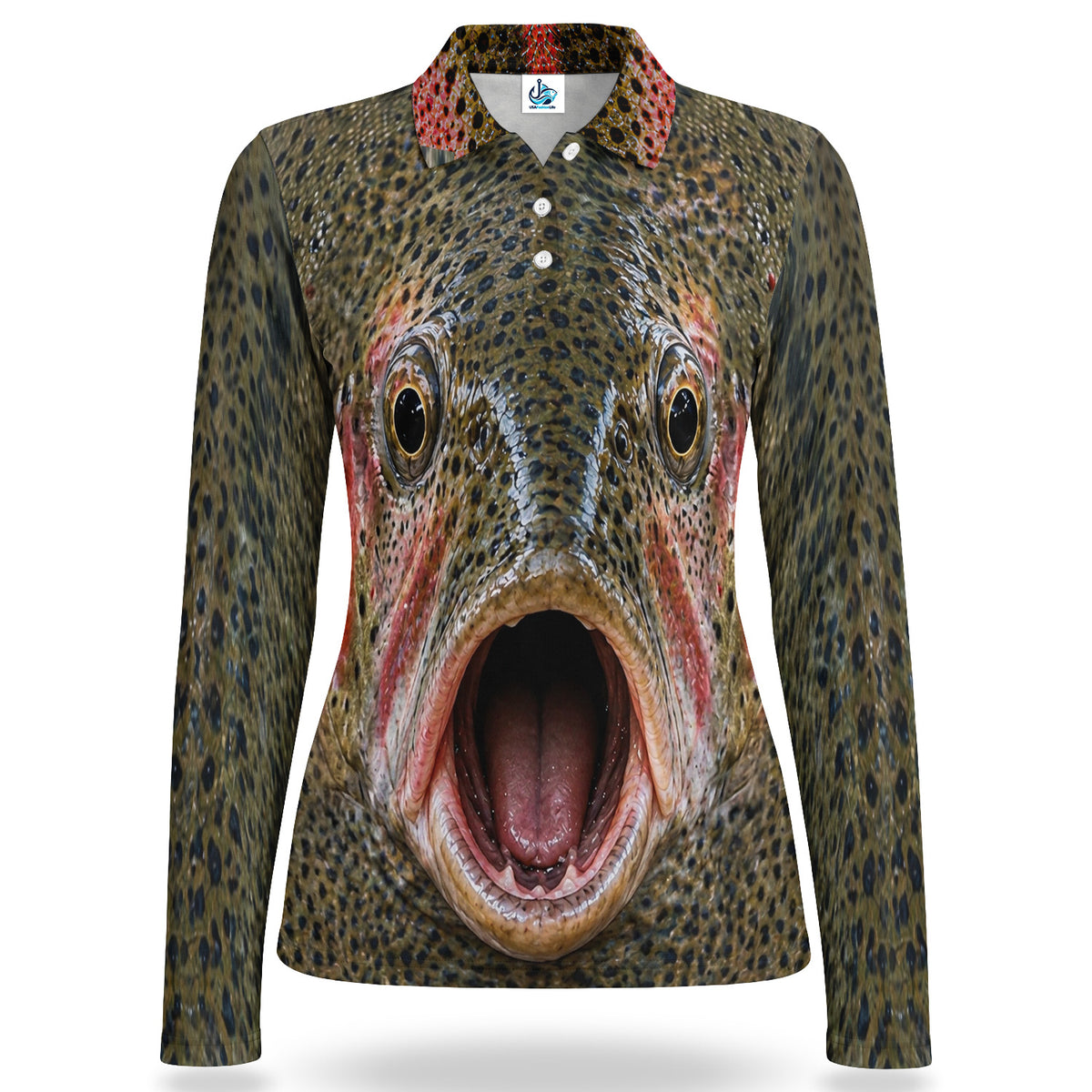 Rainbow Trout Face Women's Long Sleeve Fishing Polo