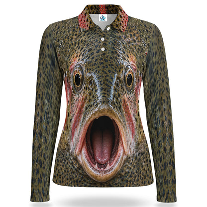 Rainbow Trout Face Women's Long Sleeve Fishing Polo