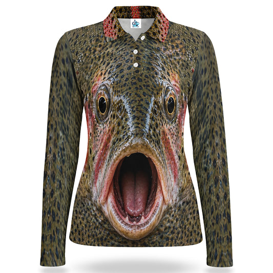 Rainbow Trout Face Women's Long Sleeve Fishing Polo