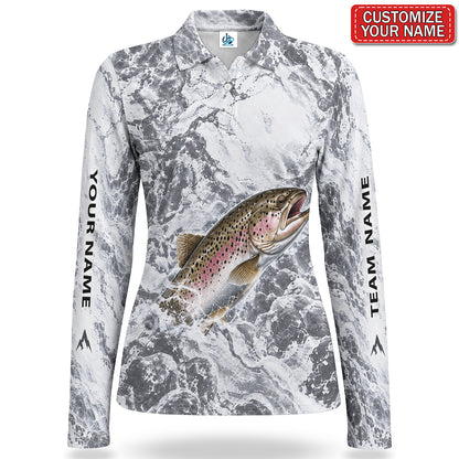 Personalized Rainbow Trout and Water Splash Fishing Women's Long Sleeve Polo