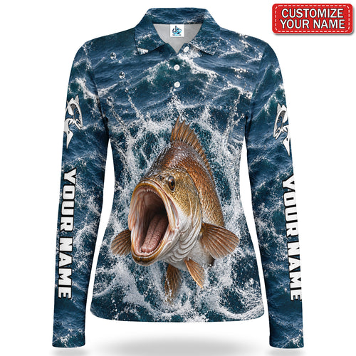 Personalized Bronze Fish Water Splash Fishing Women's Long Sleeve Polo