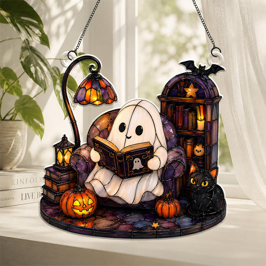 Cute Ghost Reading Book Acrylic Ornament