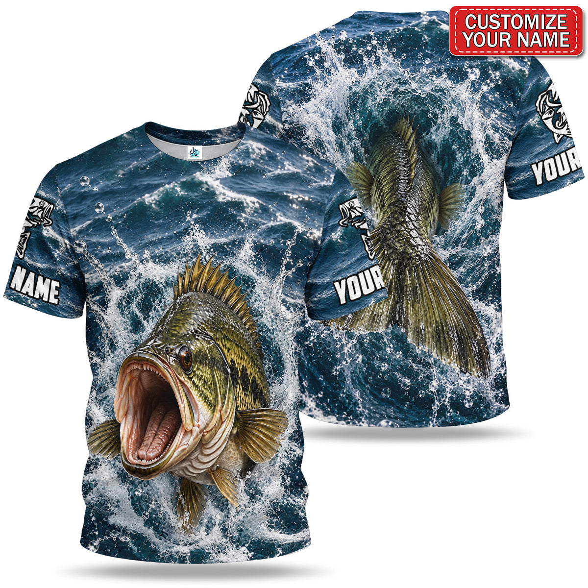 Personalized Green and Gold Fish Splash 3D Fishing T-Shirt