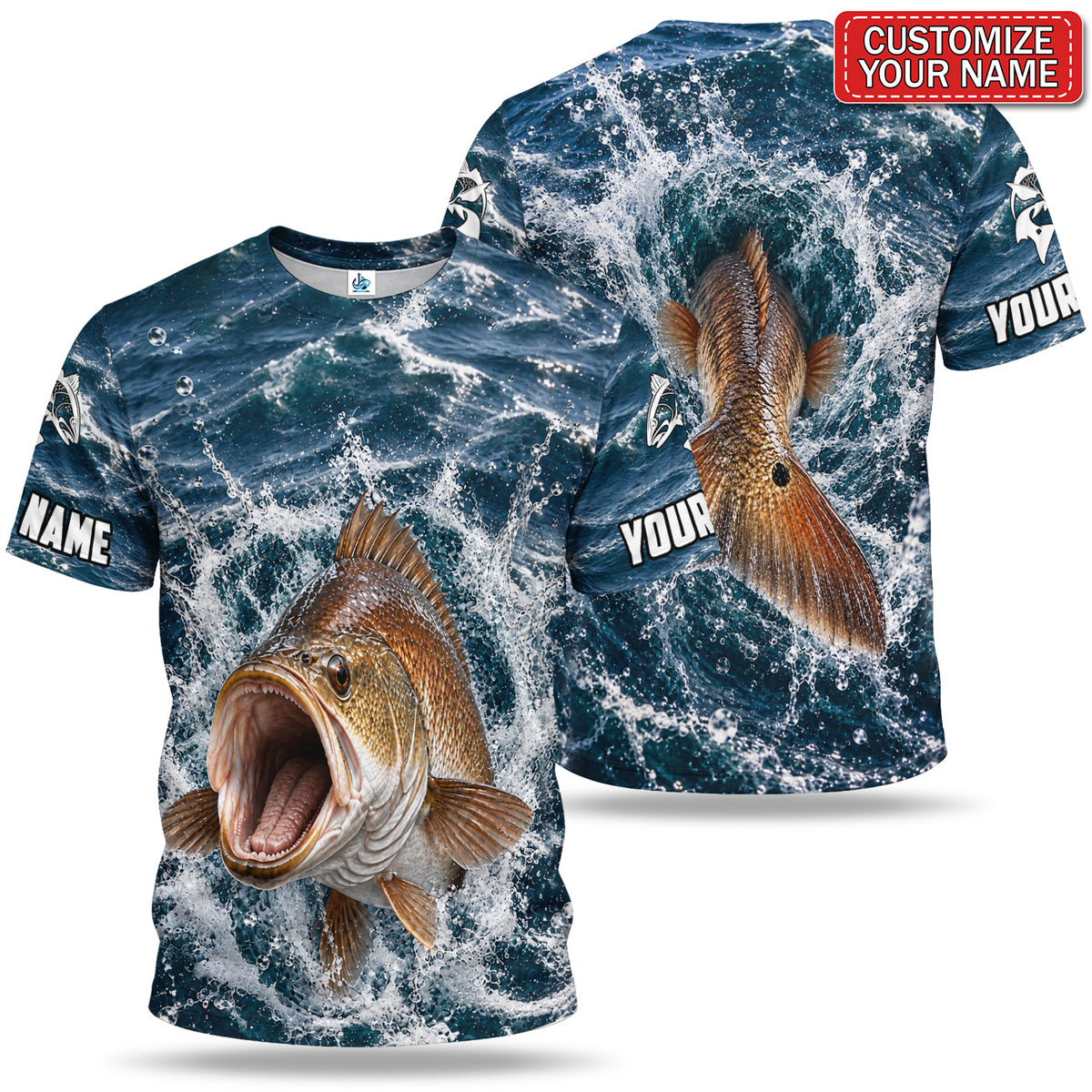 Personalized Copper-Colored Fish Splash 3D Fishing T-Shirt