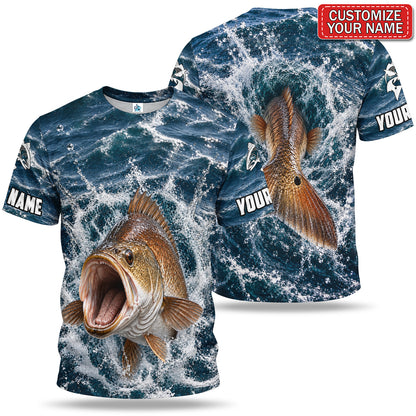 Personalized Copper-Colored Fish Splash 3D Fishing T-Shirt