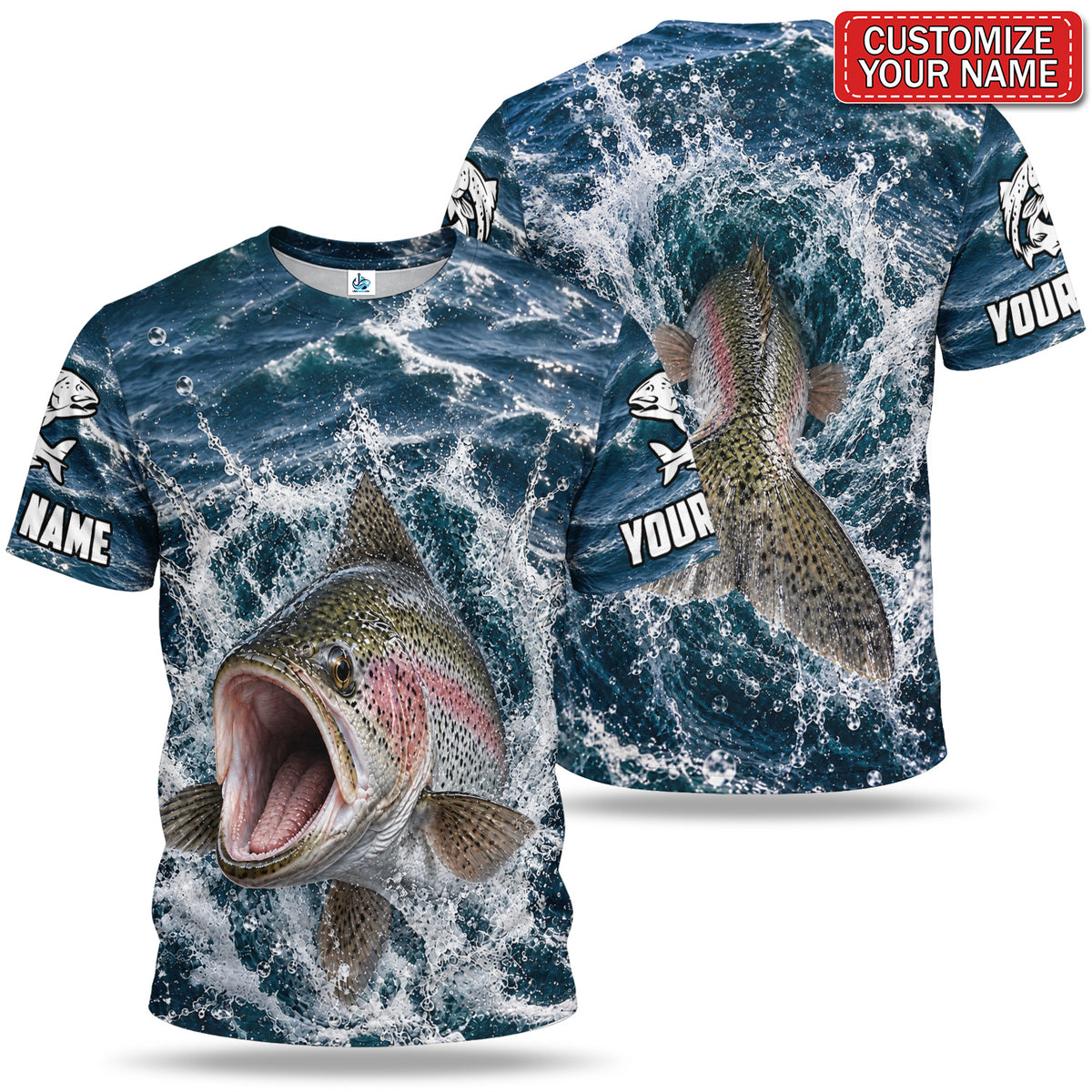 Personalized Rainbow Trout Water Splash 3D Fishing T-Shirt