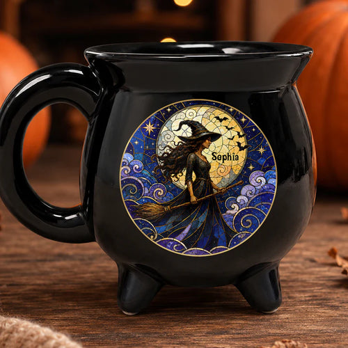 Personalized Witch Halloween Cauldron Mug, Custom Name Ceramic Coffee Mug