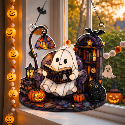 Cute Ghost Reading Book Acrylic Ornament