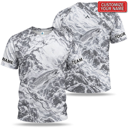 Personalized Monochrome Trout and Water Splash Fishing T-Shirt