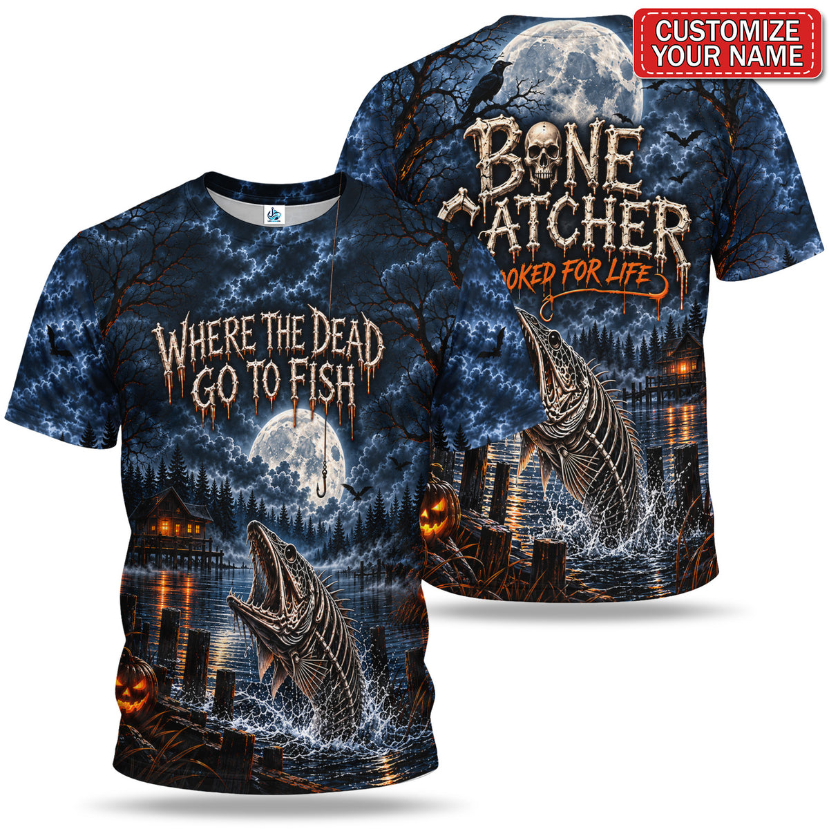 Personalized Where the Dead Go to Fish Skeleton Fishing 3D T-Shirt