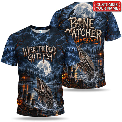 Personalized Where the Dead Go to Fish Skeleton Fishing 3D T-Shirt