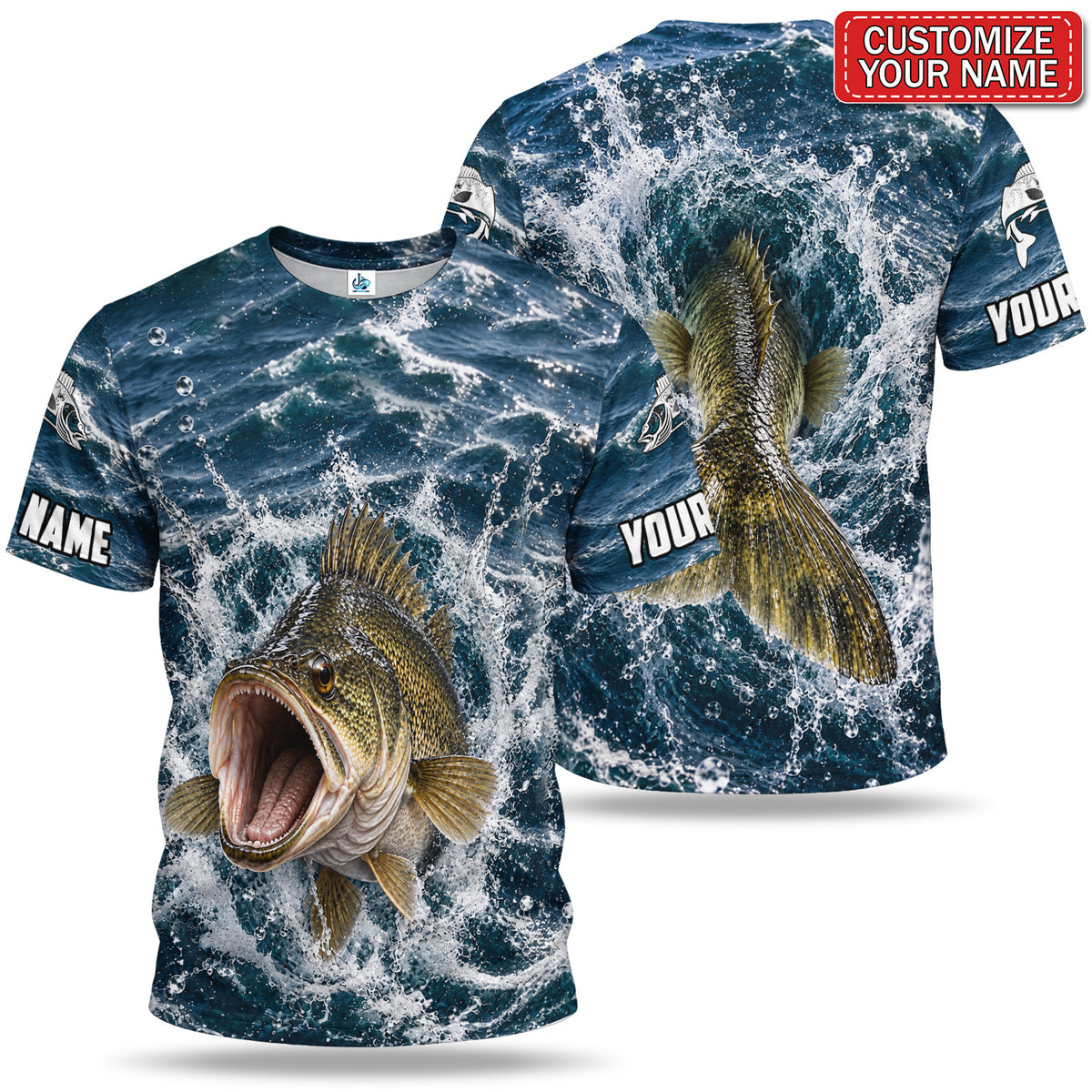 Personalized Golden Fish Breaking Waves 3D Fishing T-Shirt