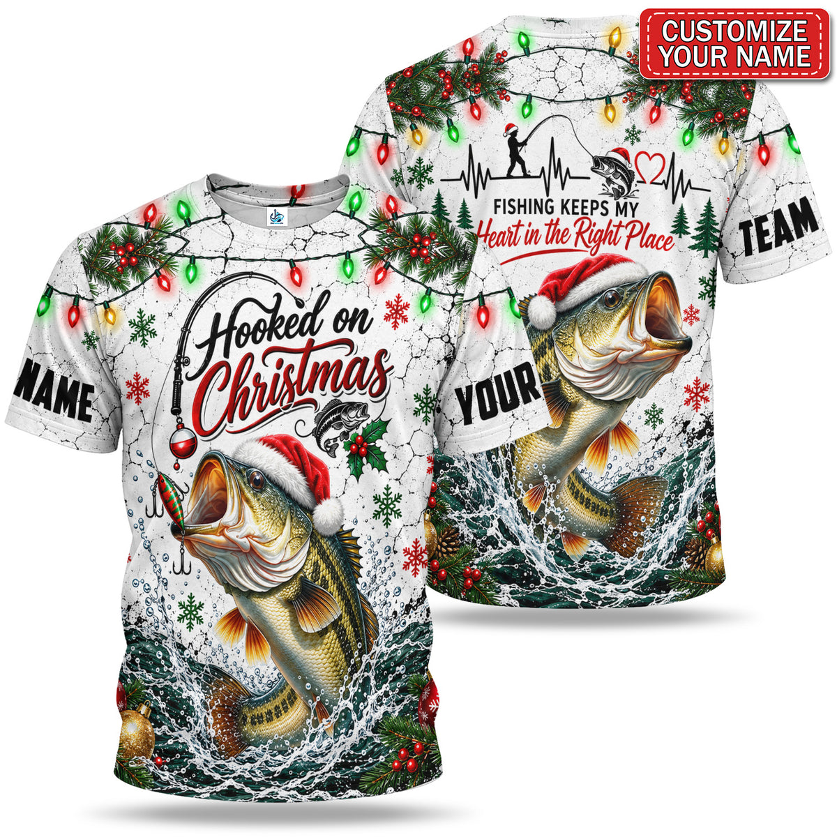 Personalized Hooked on Christmas Bass Fishing 3D T-Shirt