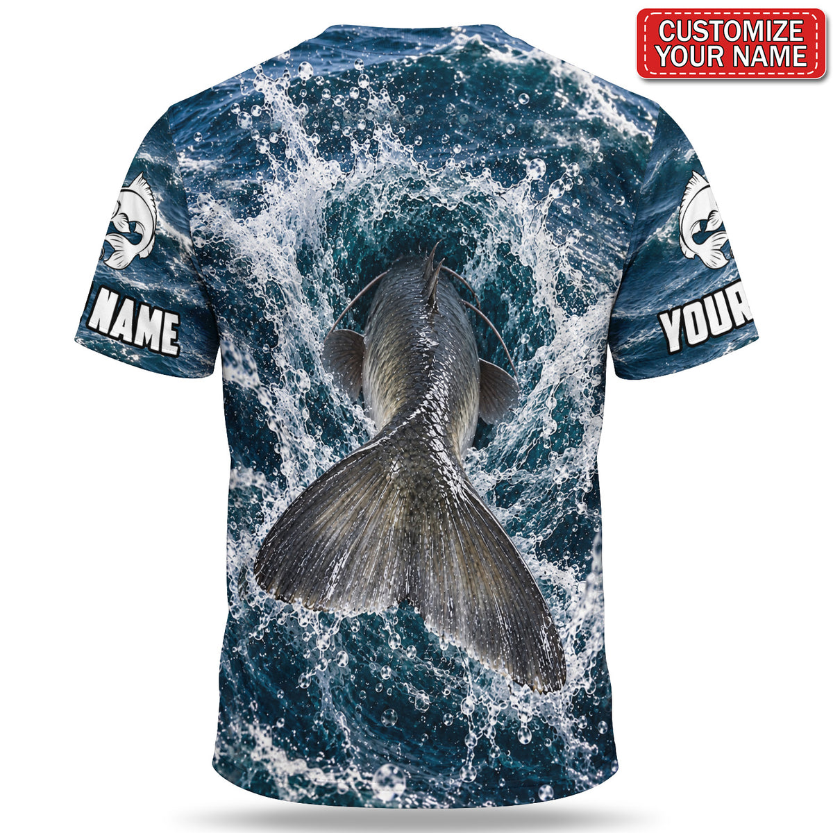 Personalized Catfish Water Splash 3D Fishing T-Shirt