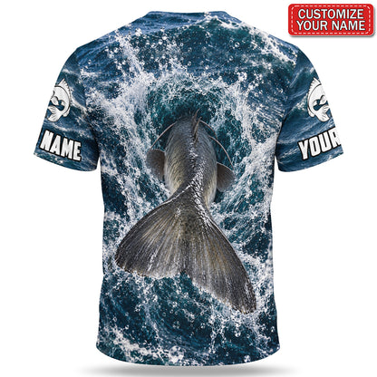 Personalized Catfish Water Splash 3D Fishing T-Shirt