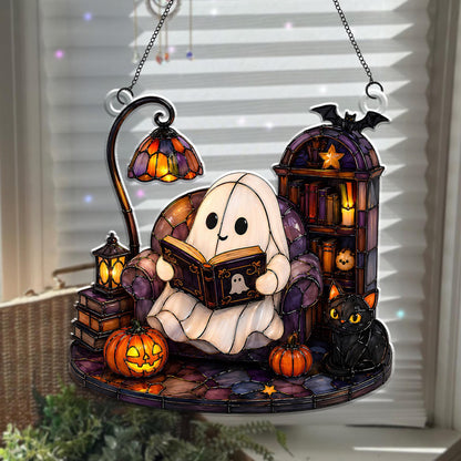 Cute Ghost Reading Book Acrylic Ornament