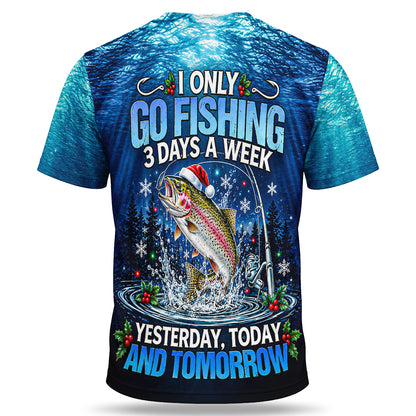 Christmas Trout and Fishing Rod Underwater 3D Fishing T-Shirt