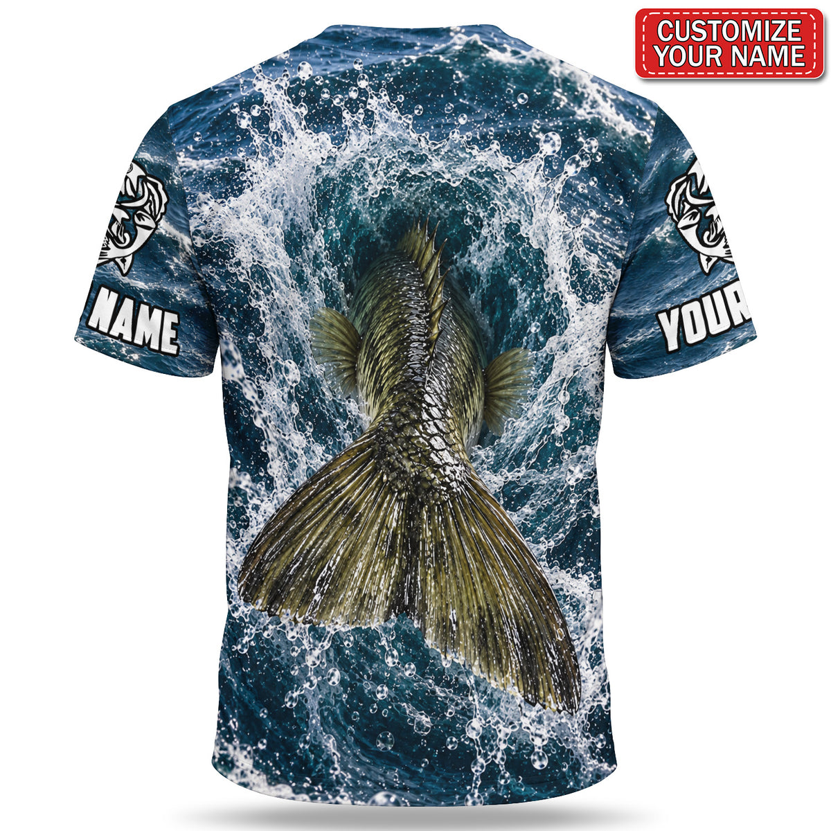 Personalized Green and Gold Fish Splash 3D Fishing T-Shirt